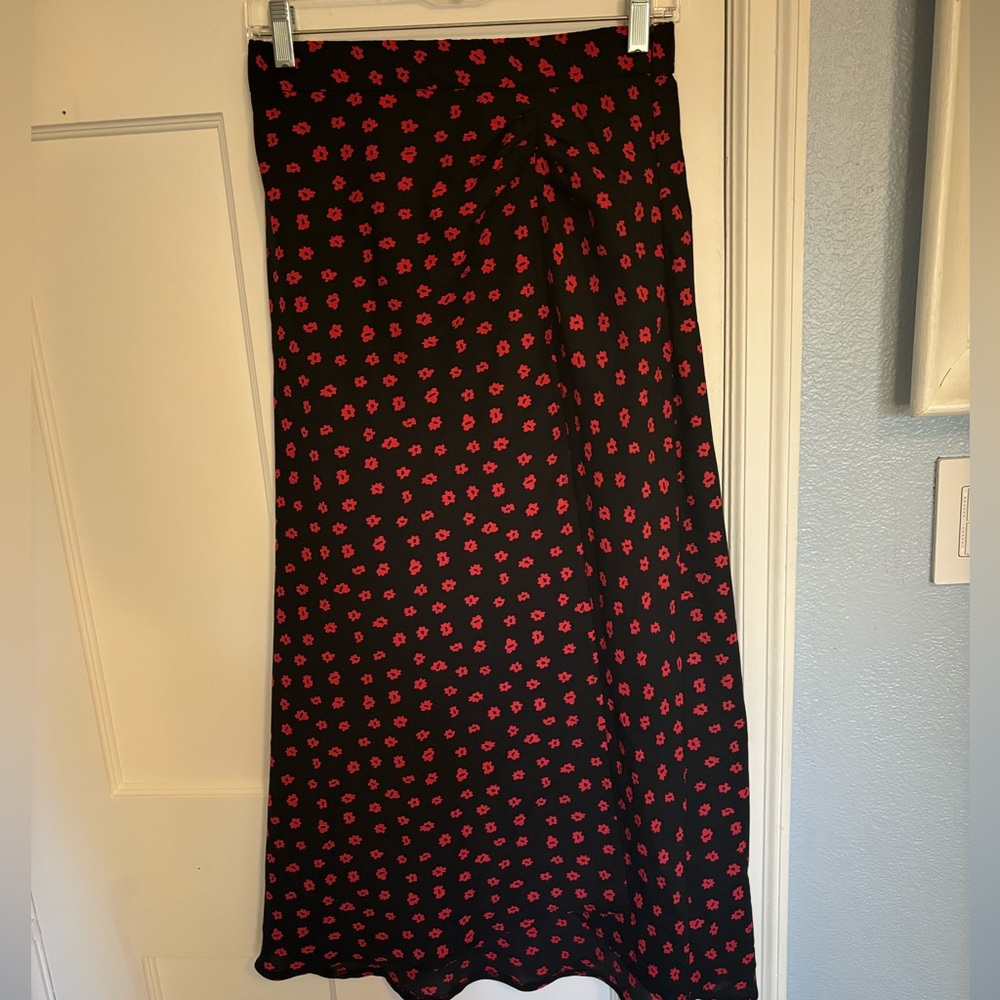 Princess Polly black maxi skirt with red flowers size 12
